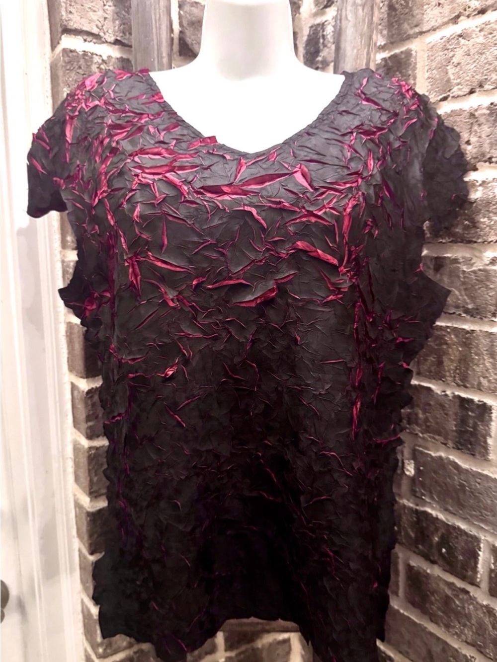 ♥️WD.NY♥️ SATIN CRACKED CRINKLE PUFF CAP SLEEVE STRETCH TOP